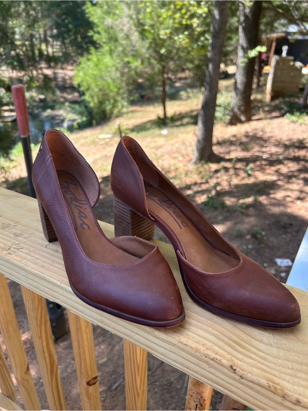 Zodiac Brown Leather Block Heel Pumps